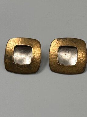 Vintage Marjorie Baer SF Clip On Earrings Mixed Metal Square Modernist